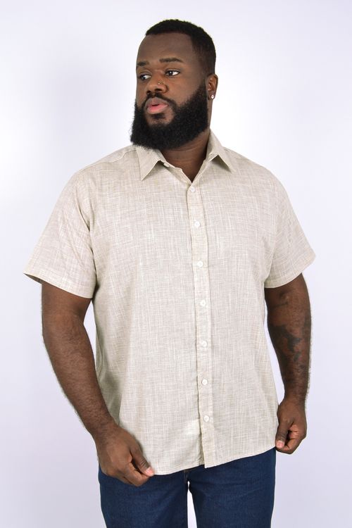 Camisa chambray fio tinto manga curta plus size kaki