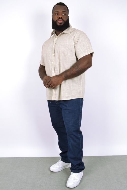 Camisa chambray fio tinto manga curta plus size kaki