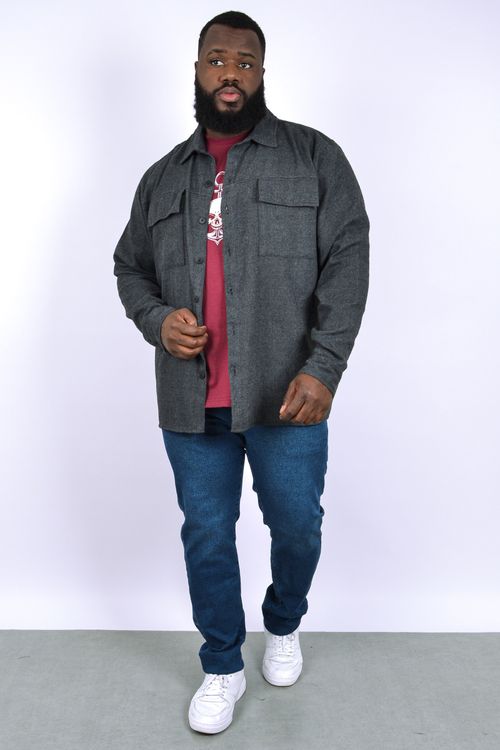 Camisa jaqueta masculina em flanela cinza chumbo