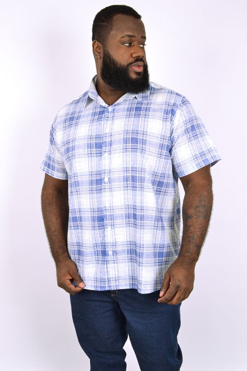 Camisa manga curta xadrez masculina azul marinho