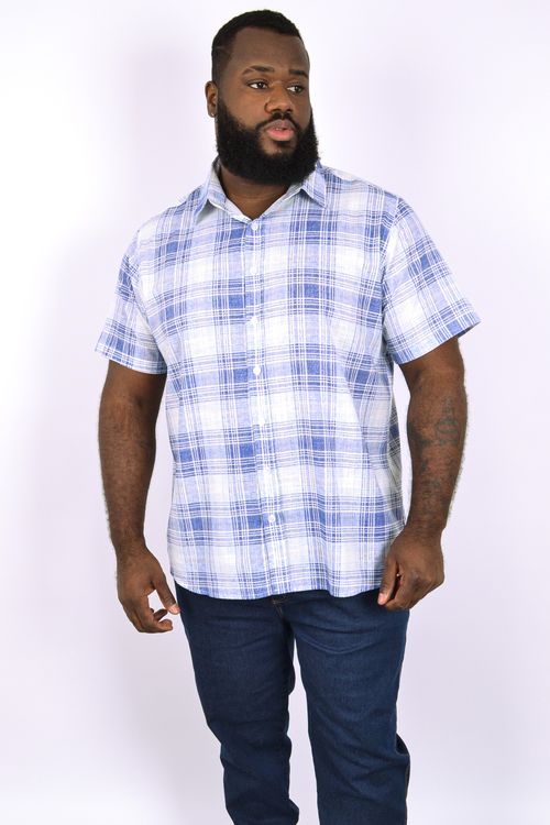 Camisa manga curta xadrez masculina azul marinho