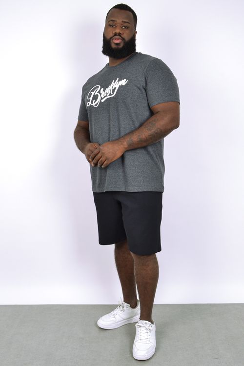 Camiseta masculina malha mescla estampa 'brooklin'  cinza chumbo