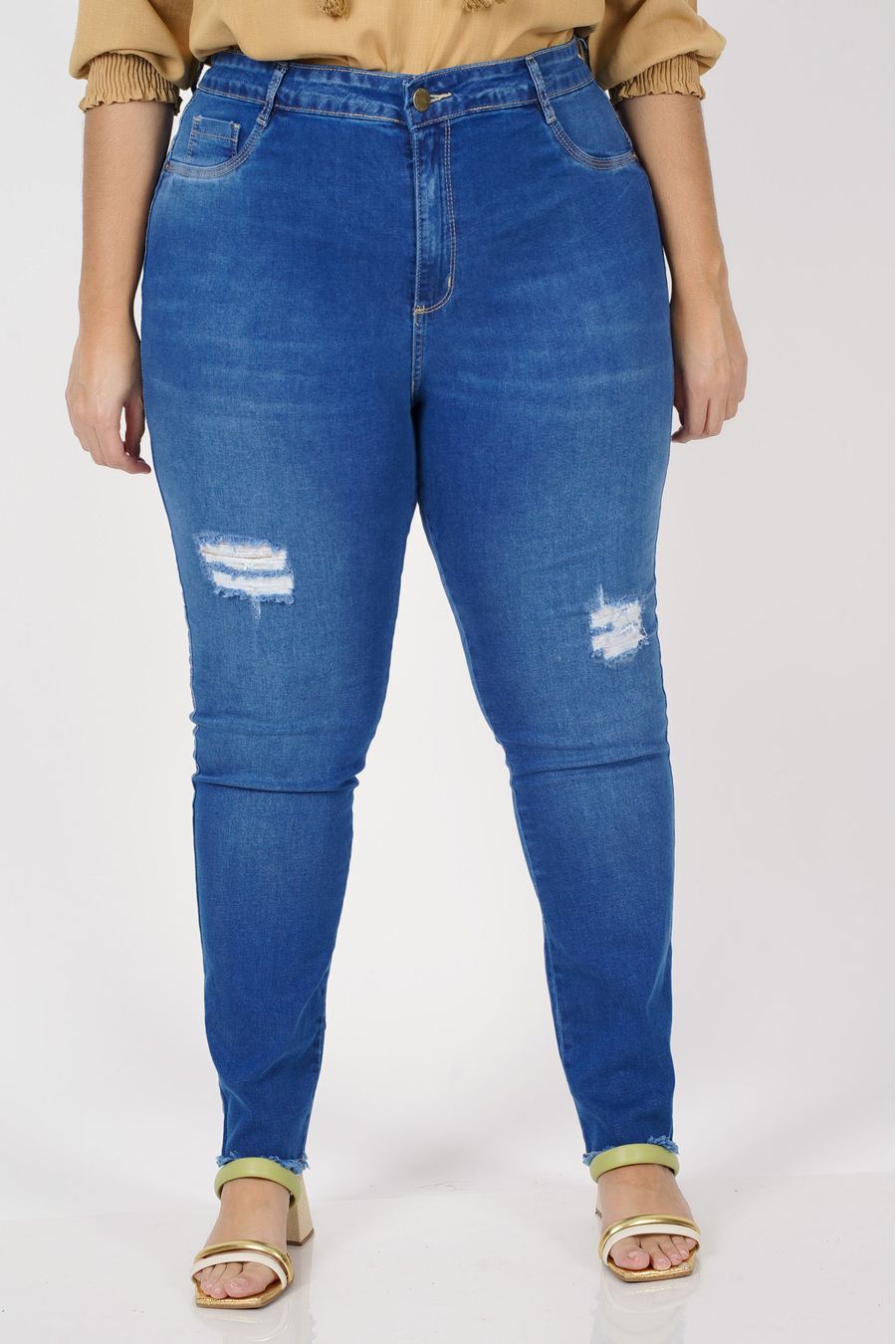 Calça jeans skinny plus size azul