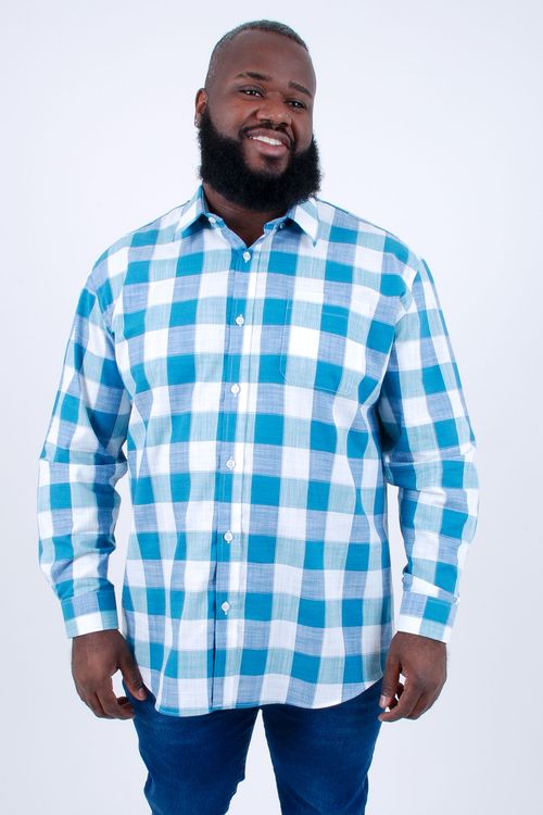 Camisa manga longa xadrez masculina azul