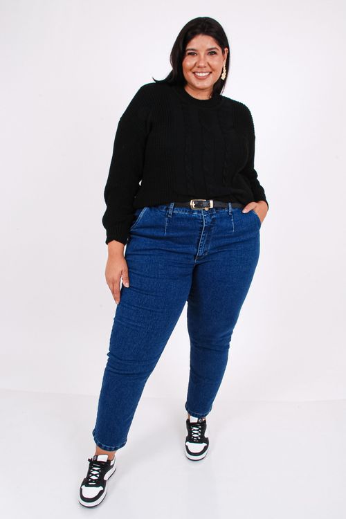 Blusa em tricô com tranças na frente preto