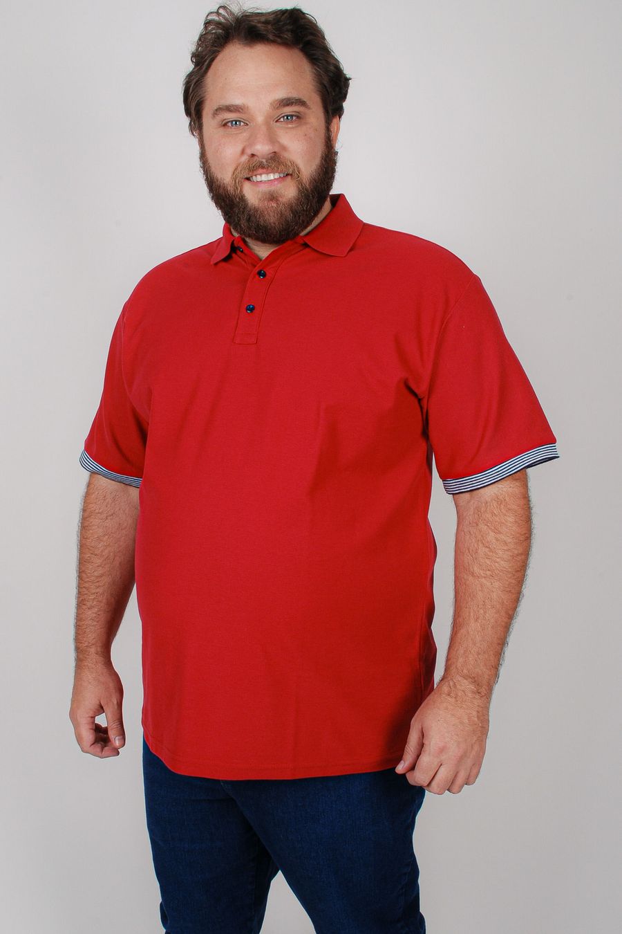 Polo manga curta em malha com textura vermelho