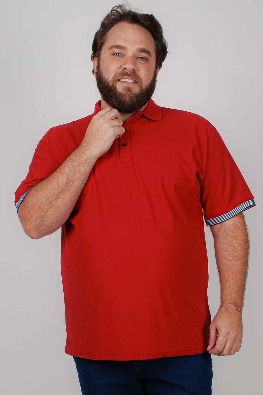 Polo manga curta em malha com textura vermelho