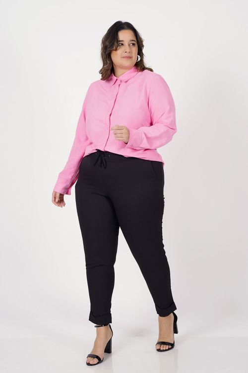 Camisa manga longa feminina plus size rosa