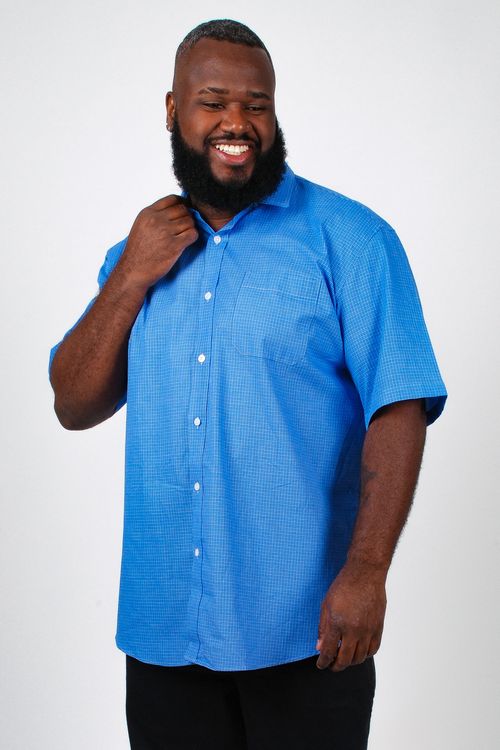 Camisa manga curta xadrez plus size azul