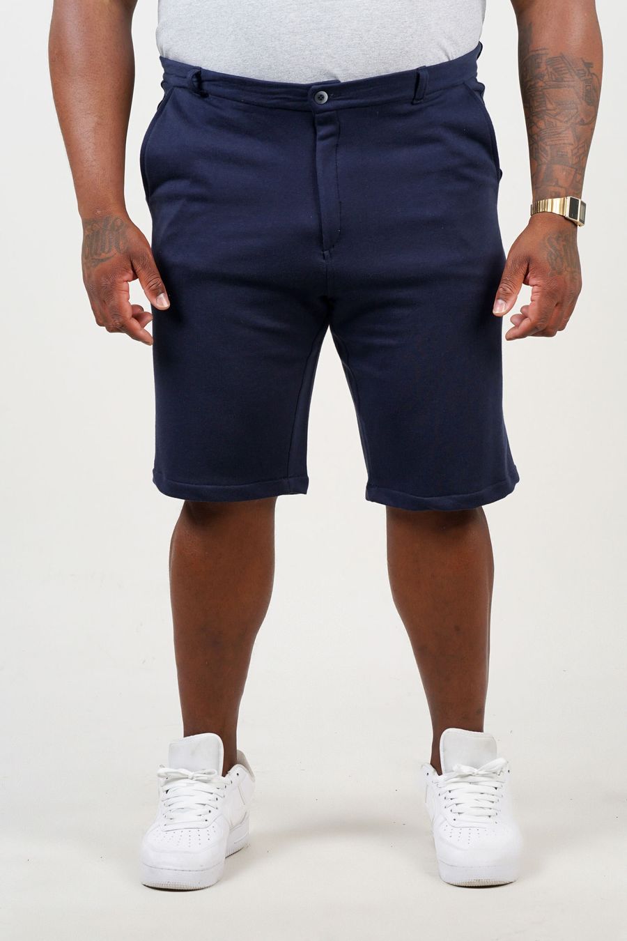 Bermuda de moletom com cós tradicional plus size azul marinho