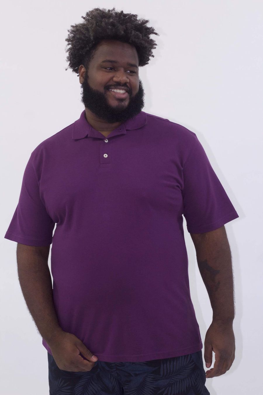 Camisa polo piquet masculina plus size roxa