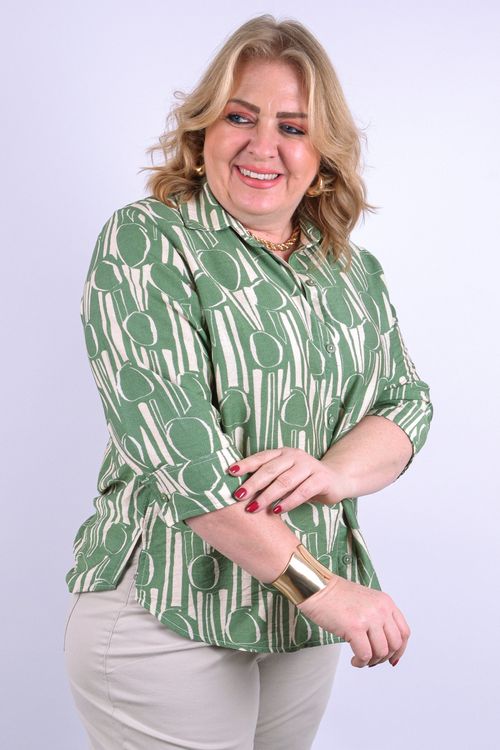 Camisa com manga feminina estampada verde