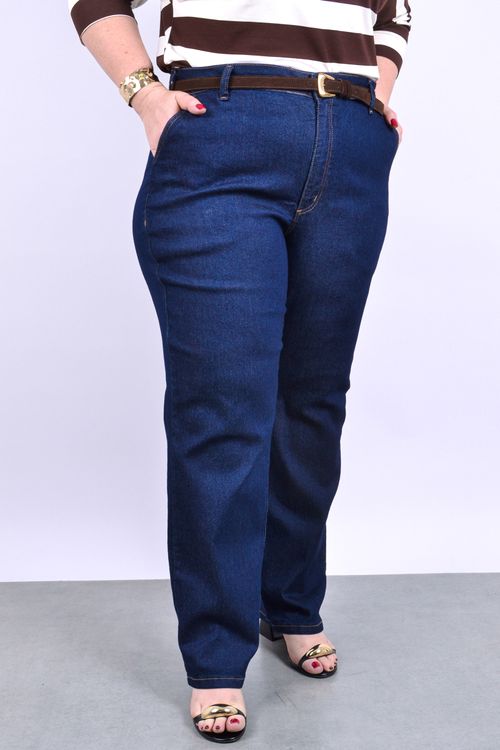 Calça reta blue jeans amaciada feminina jeans blue