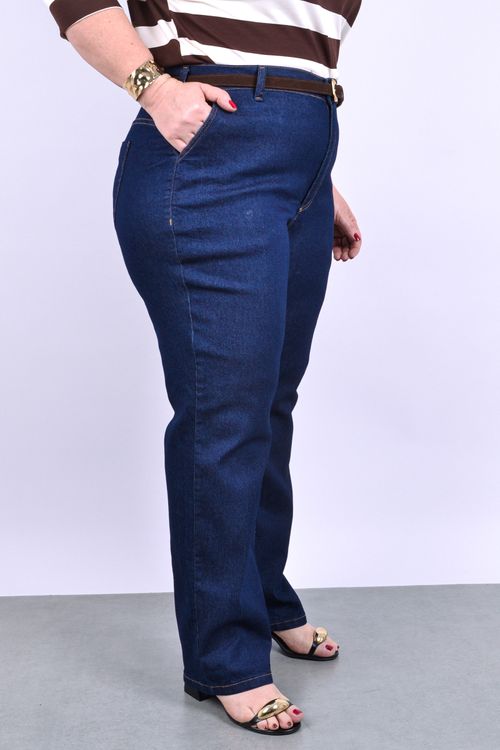 Calça reta blue jeans amaciada feminina jeans blue