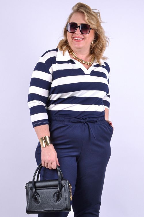 Polo com manga feminina listrada azul marinho