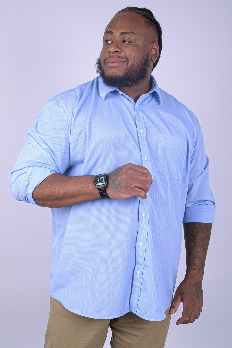 Camisa manga longa masculina tricoline xadrez fio tinto azul