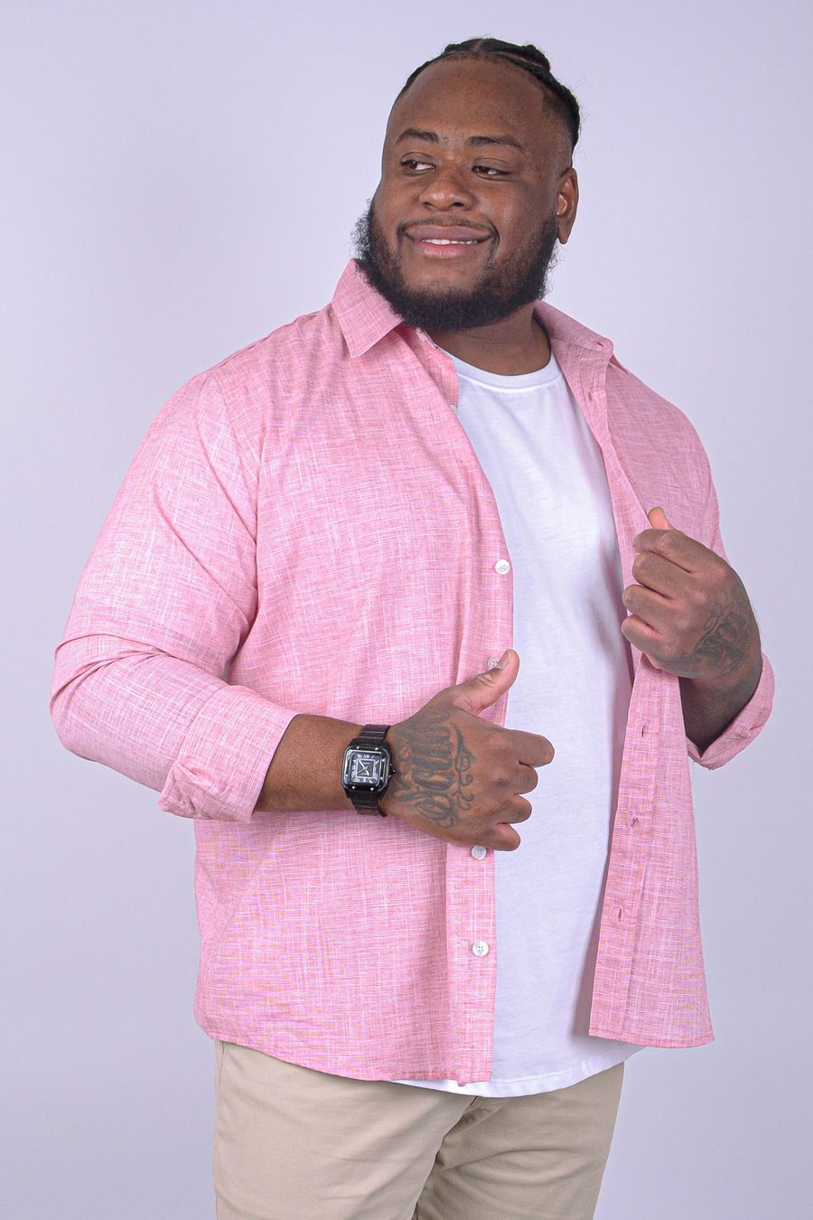 Camisa manga longa chambray plus size vinho