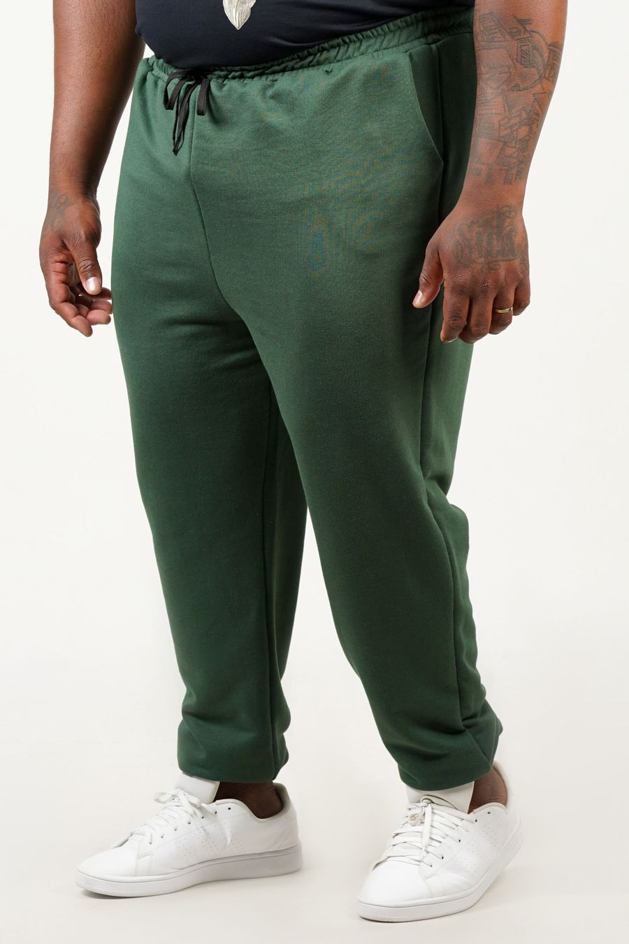 Calça jogging de moletom básica sem felpa plus size verde militar