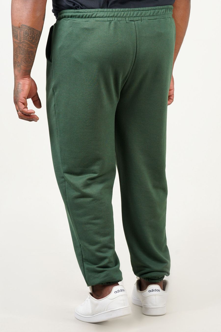 Calça jogging de moletom básica sem felpa plus size verde militar