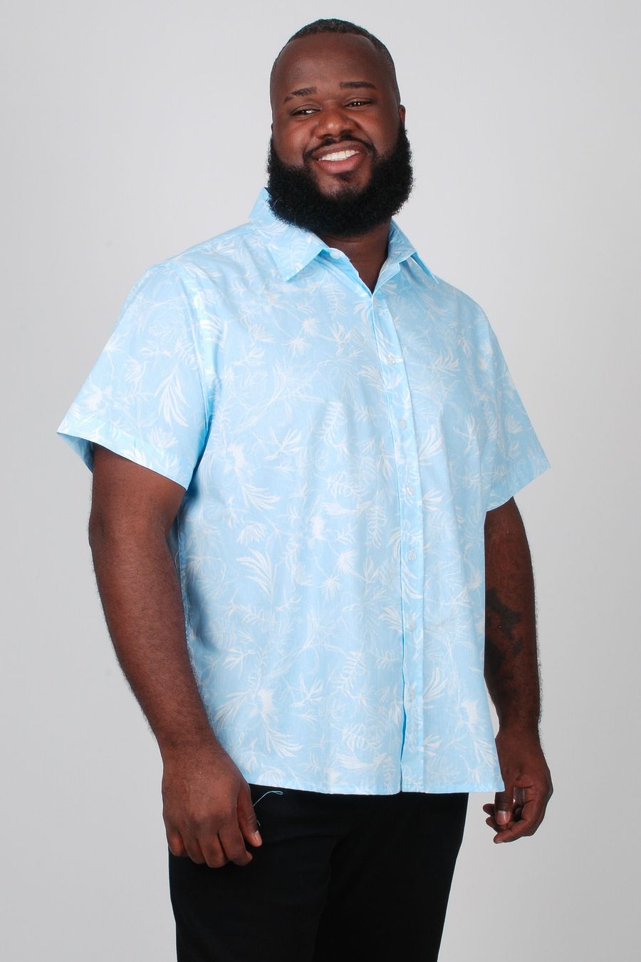 Camisa manga curta estampa floral plus size azul