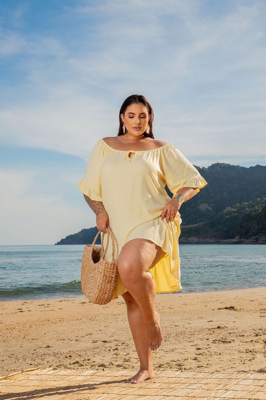 Vestido Talita Ciganinha Babado Plus Size AMARELO