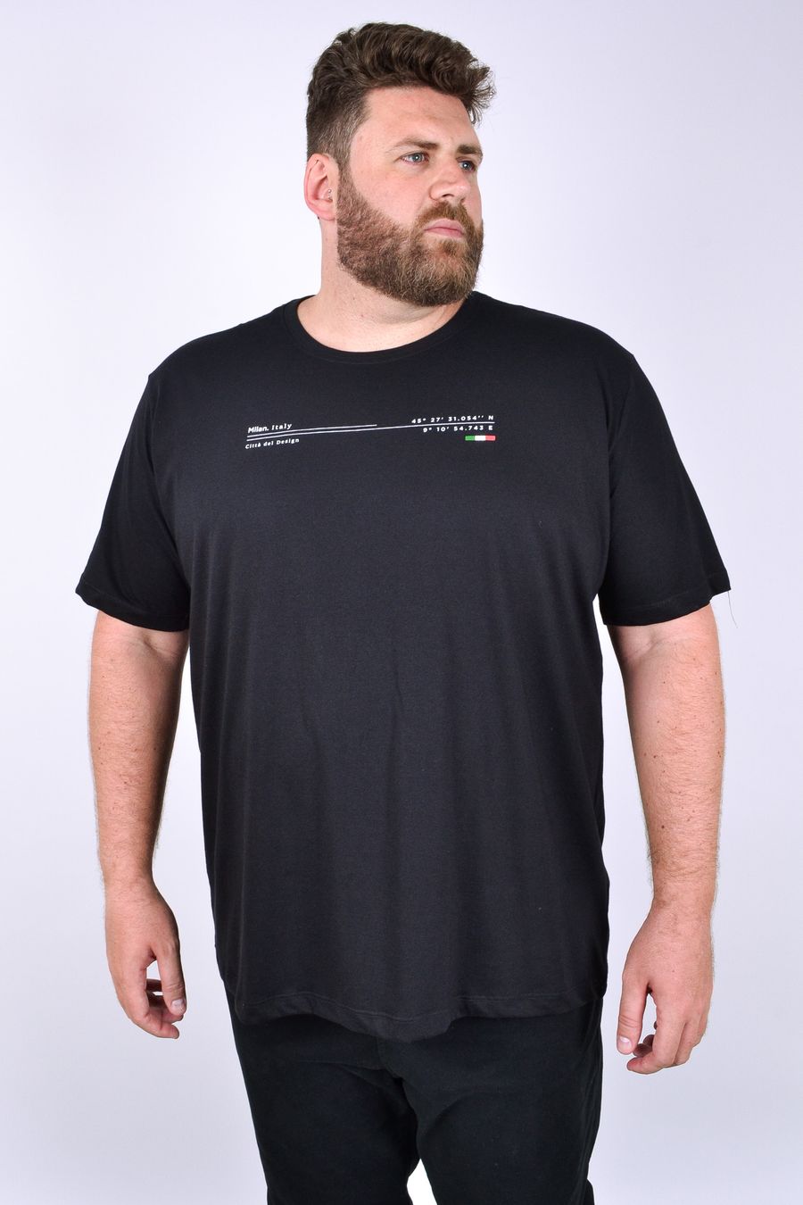 Camiseta masculina meia malha manga curta com estampa "italy" preto