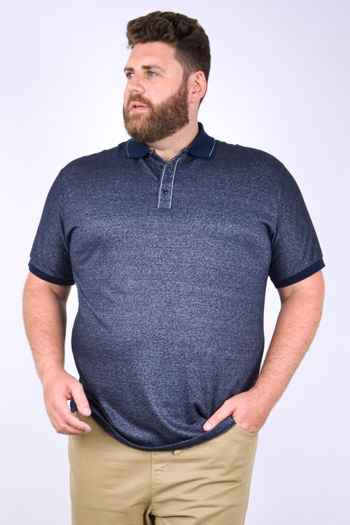 Polo masculina manga curta em malha mesclada  azul marinho