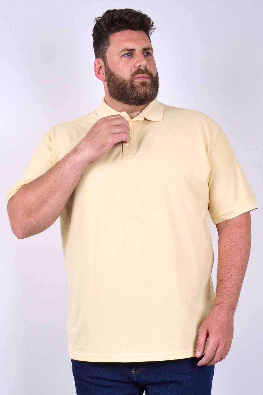 Camisa polo piquet masculina plus size amarelo