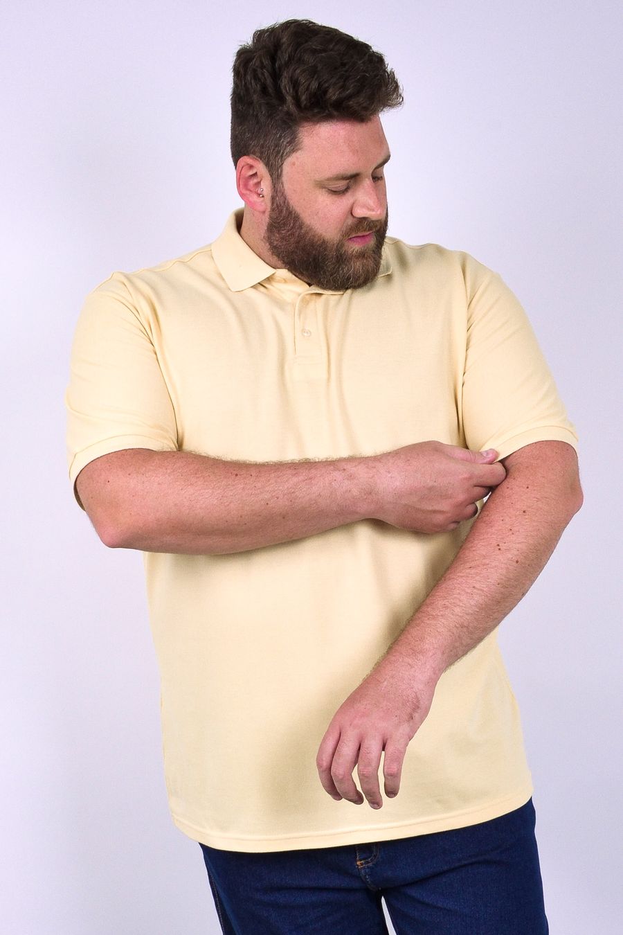 Camisa polo piquet masculina plus size amarelo