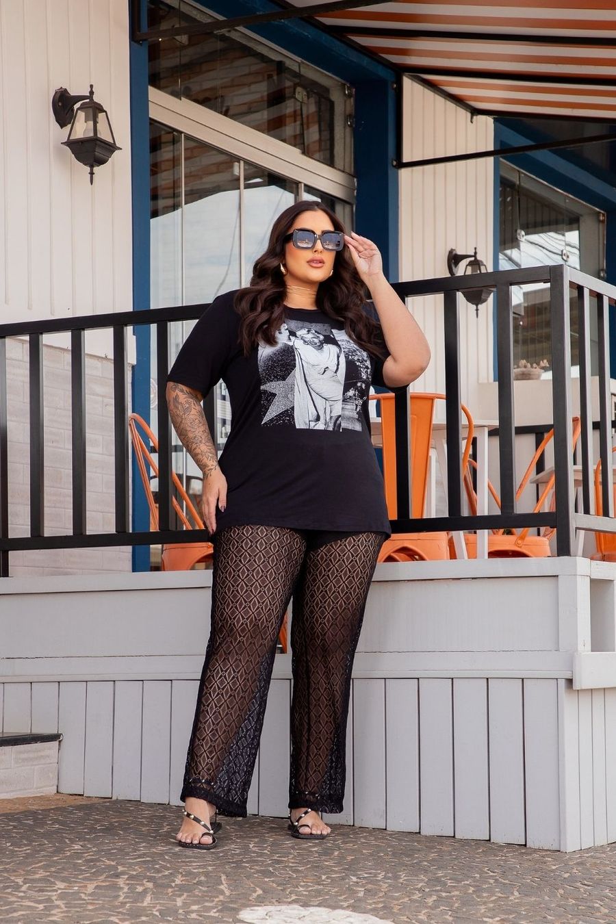 Calça Renda Plus Size PRETO