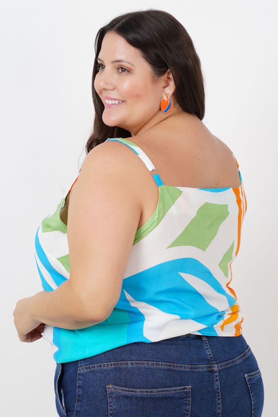 Regata de viscose estampada plus size bege