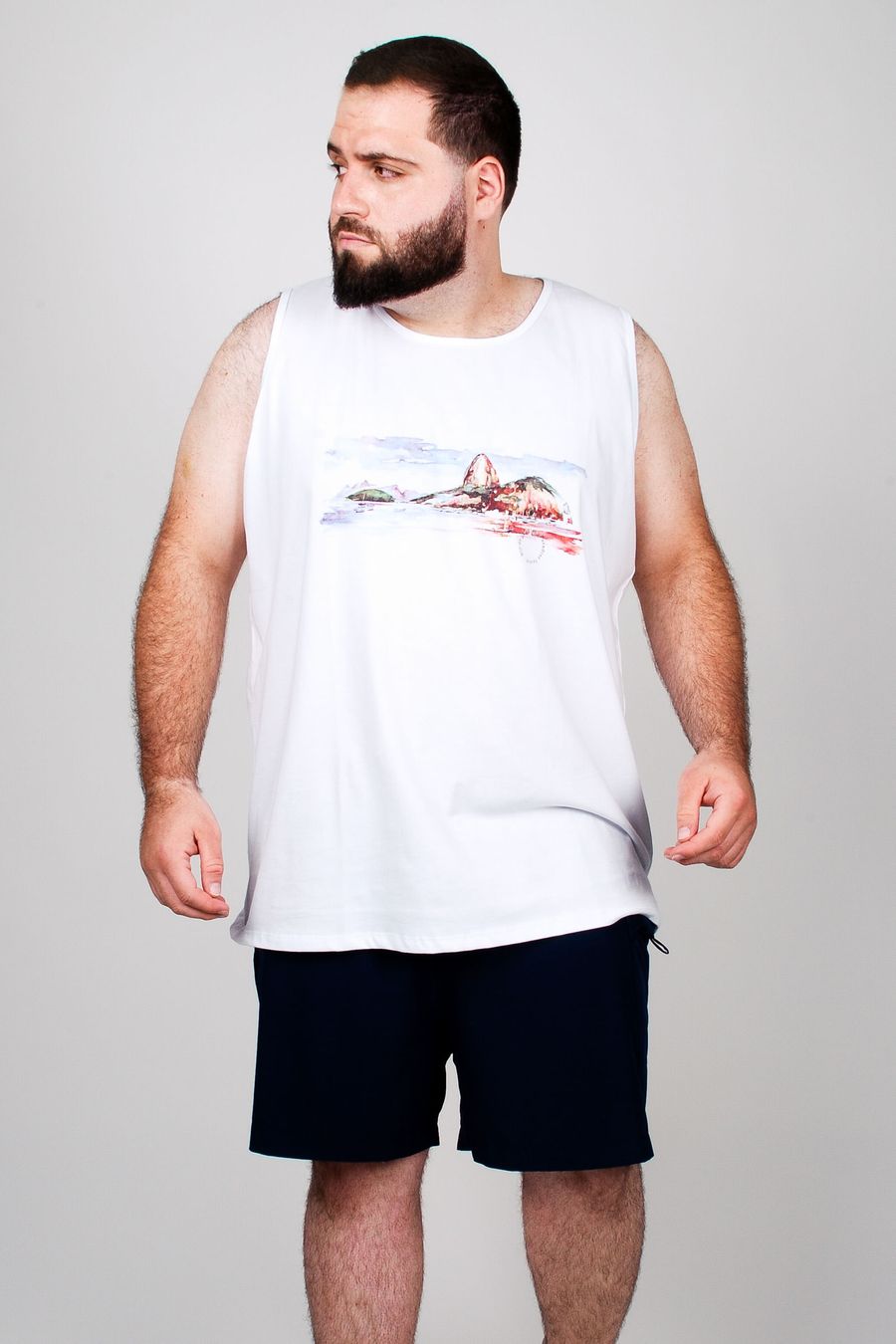 Regata com estampa paisagem plus size branco