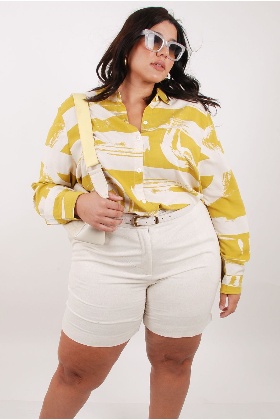 Camisa manga longa viscose estampa pinceladas verde