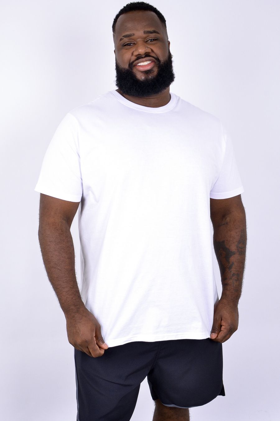 Camiseta manga curta básica meia malha lisa masculina branco