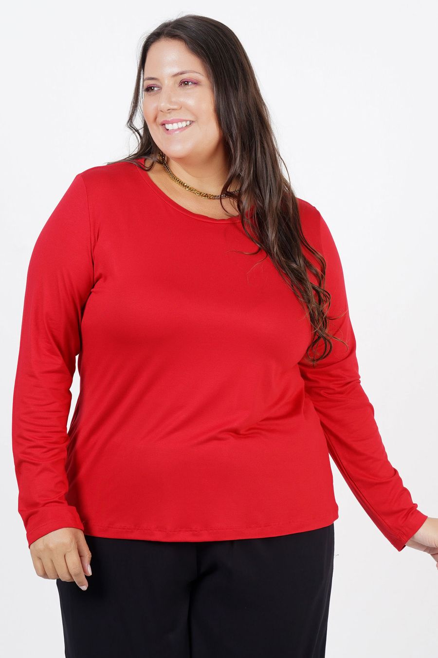 Blusa manga longa básica plus vermelho