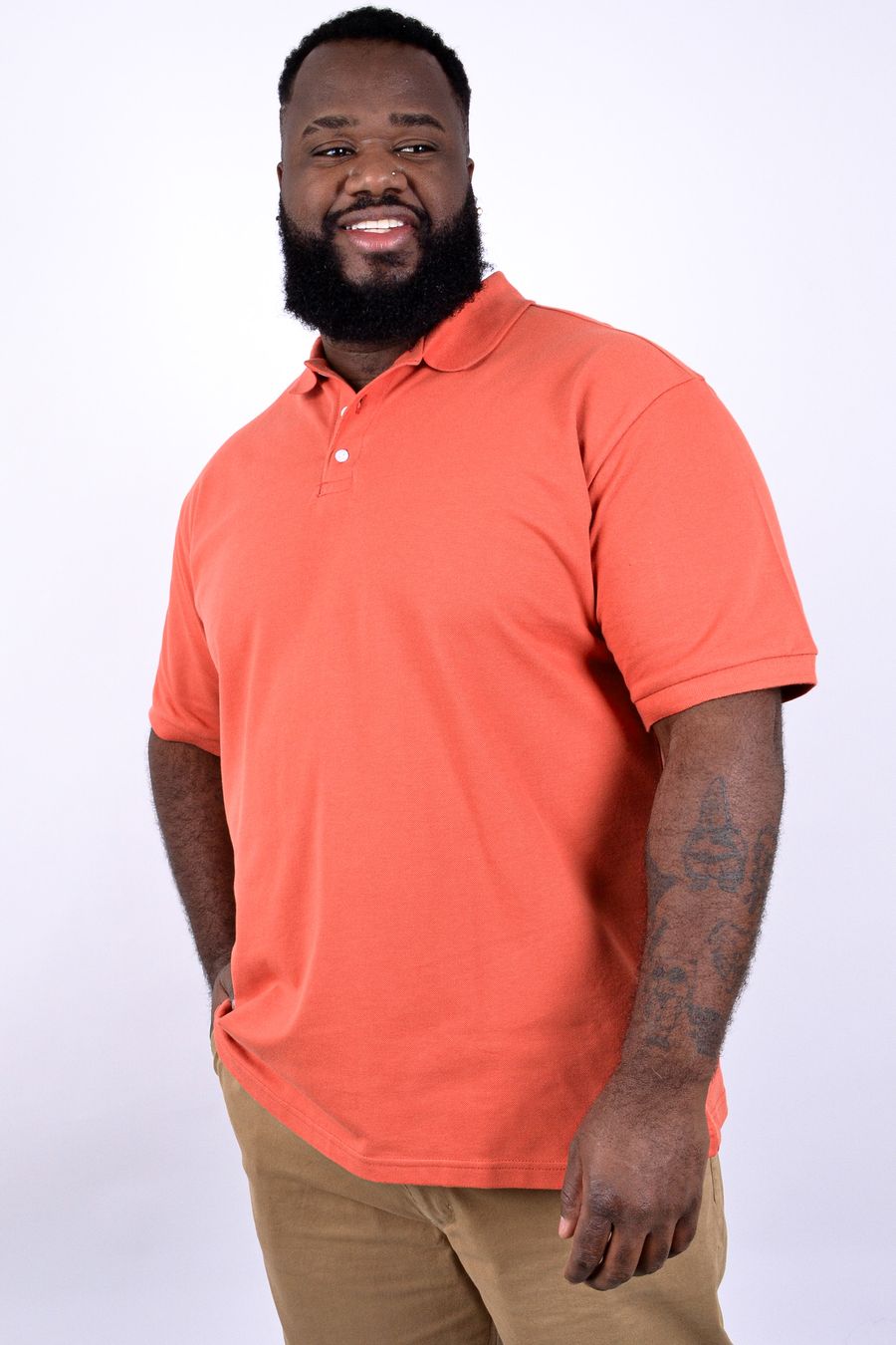 Camisa polo piquet masculina plus size laranja