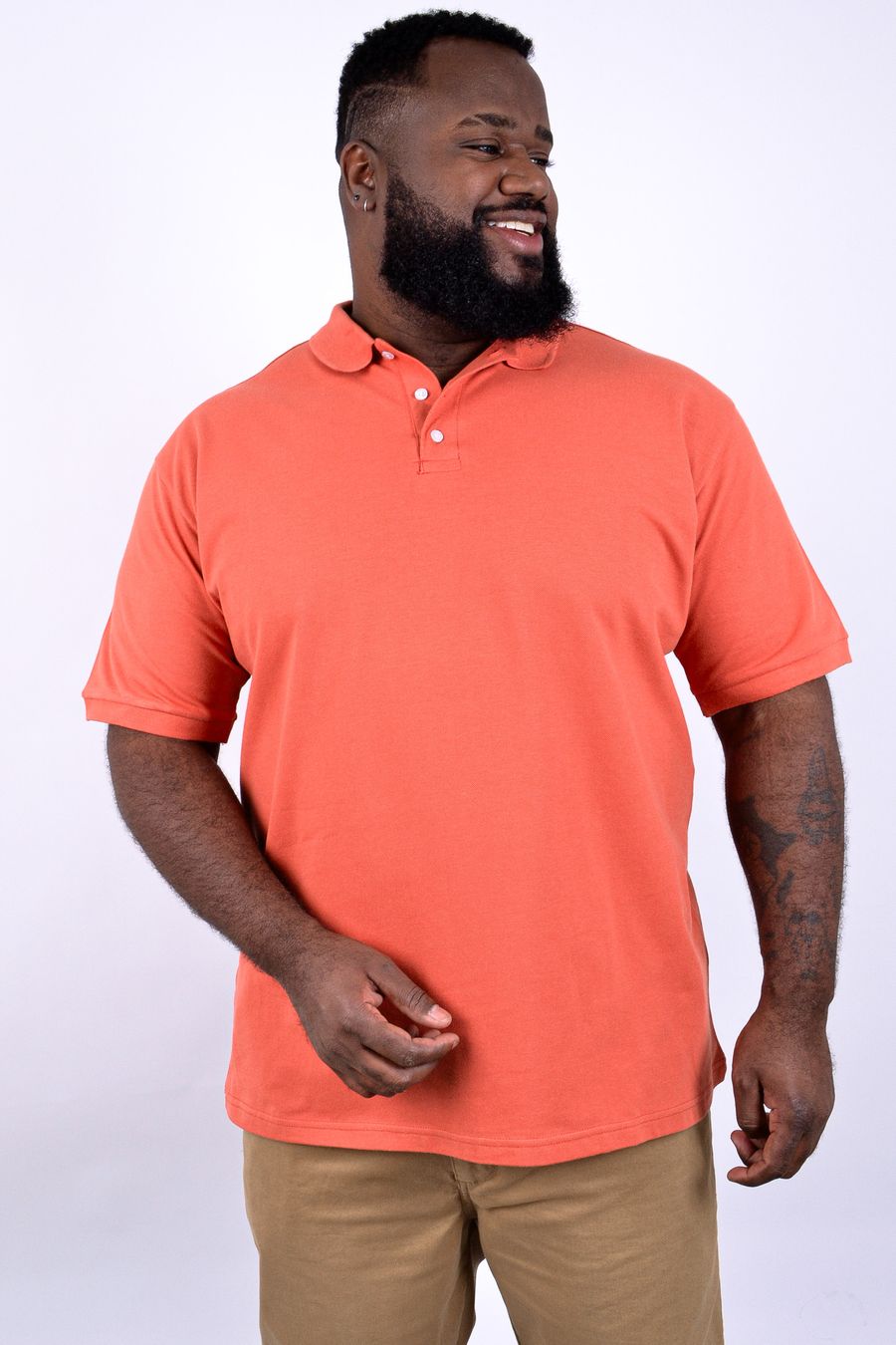 Camisa polo piquet masculina plus size laranja