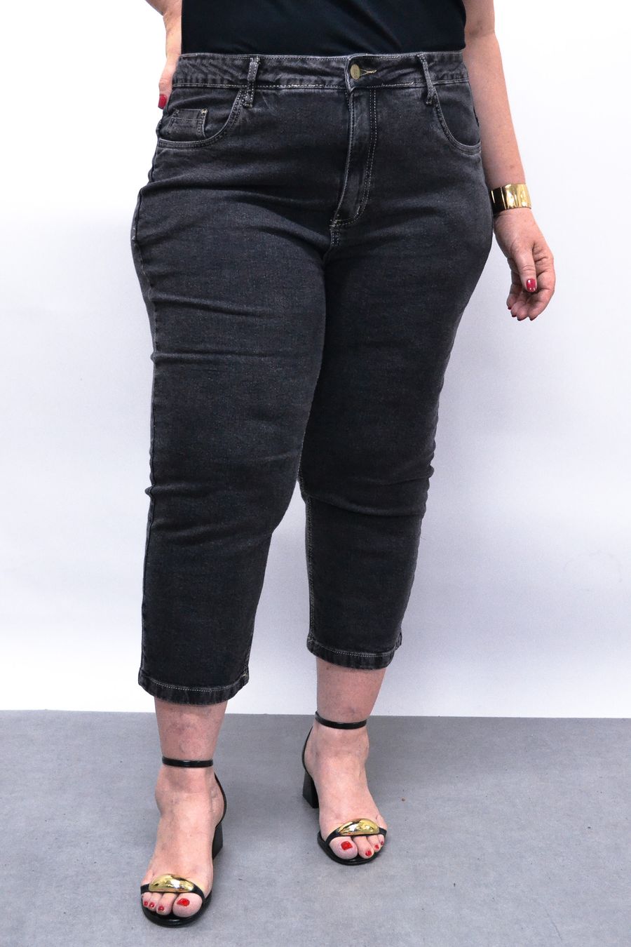 Calça cropped black jeans feminina jeans black