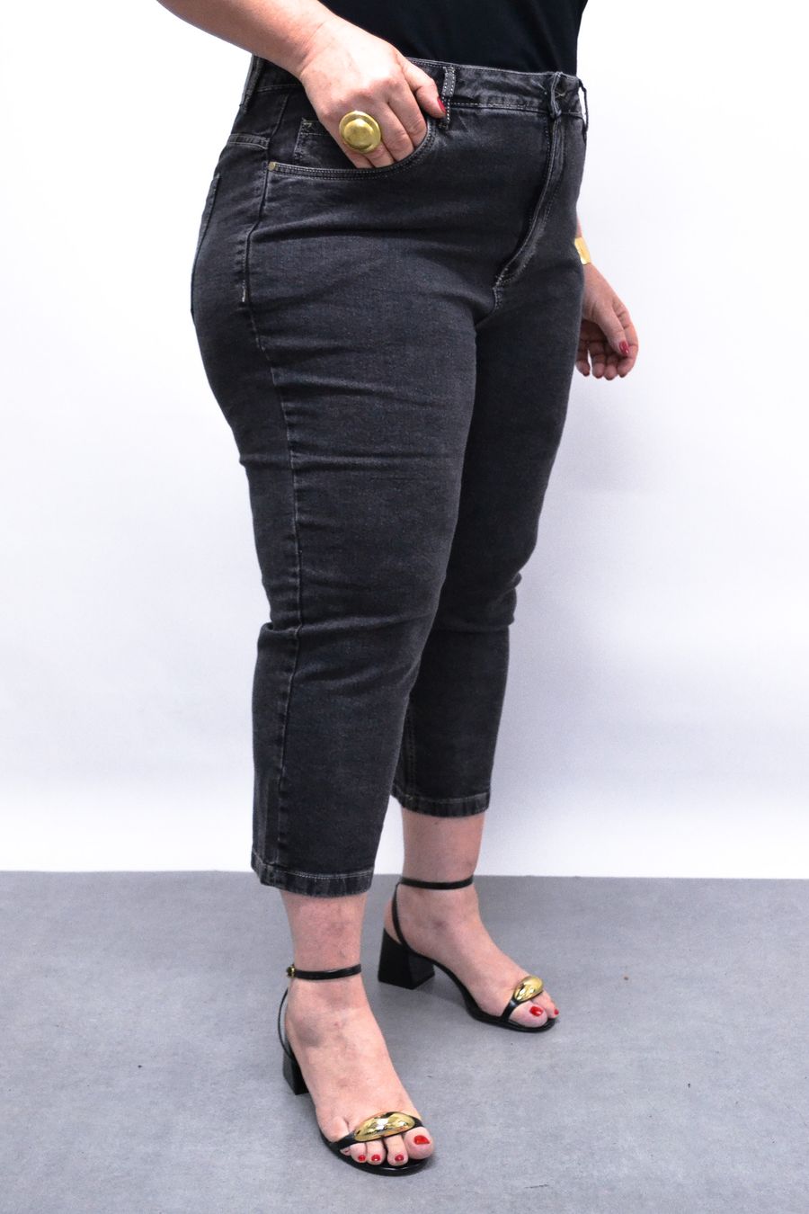 Calça cropped black jeans feminina jeans black