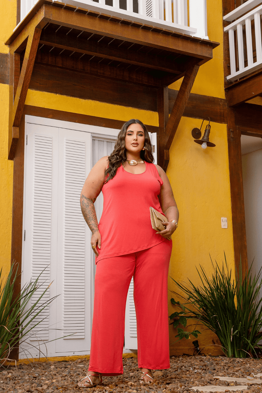 Conjunto Malha Resort Plus Size CORAL