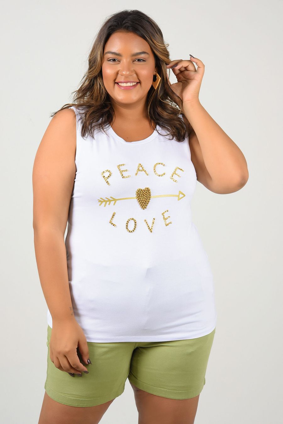 Regata com estampa e bordado plus size branco