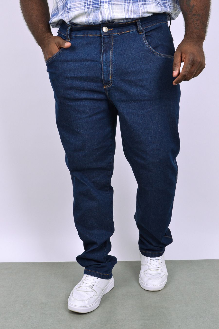 Calça jeans reta masculina plus jeans blue