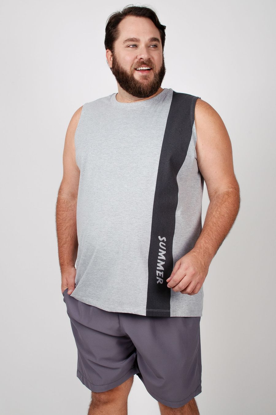 Regata masculina com estampa faixa plus size cinza