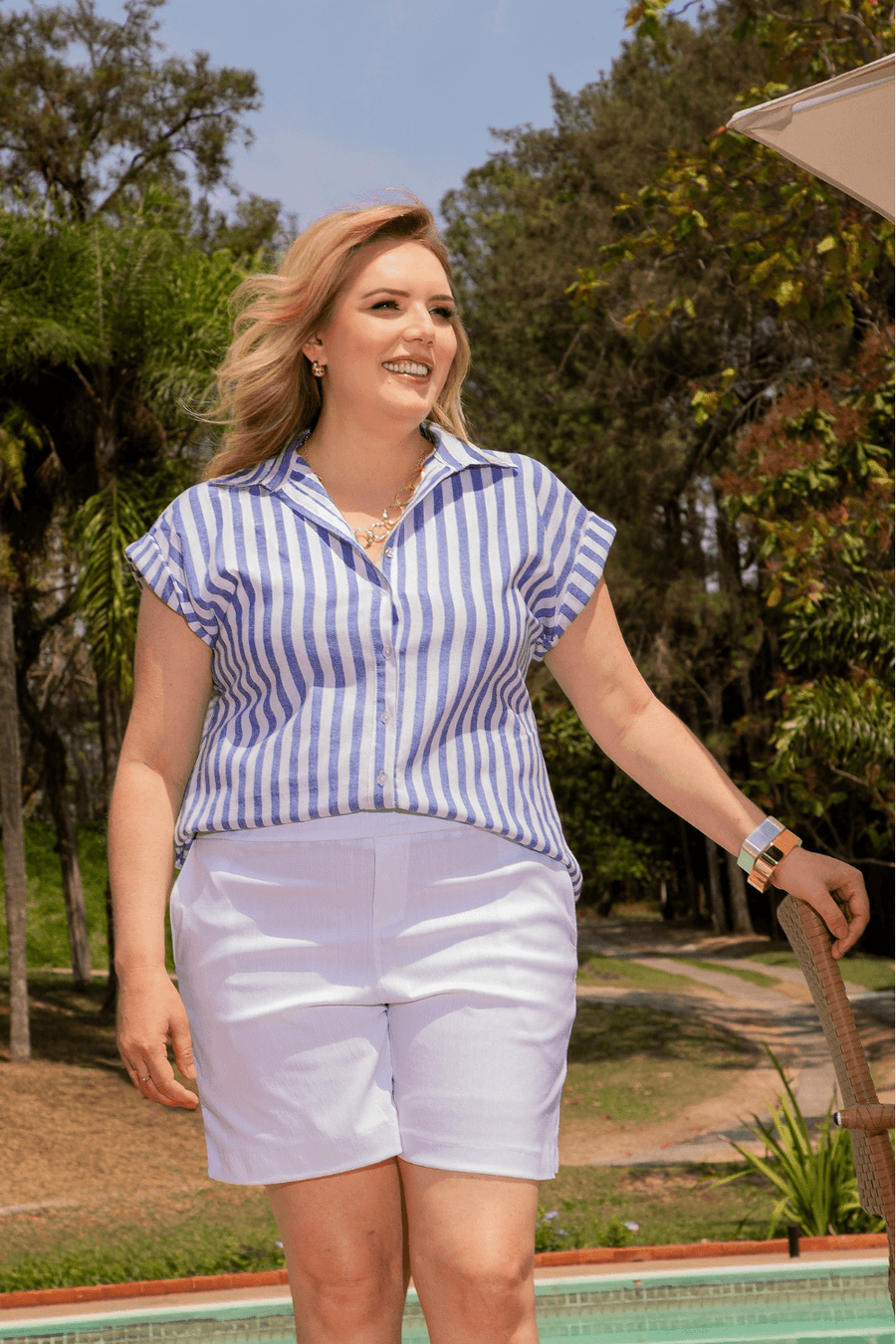 Camisa Listras Nápoles Plus Size AZUL