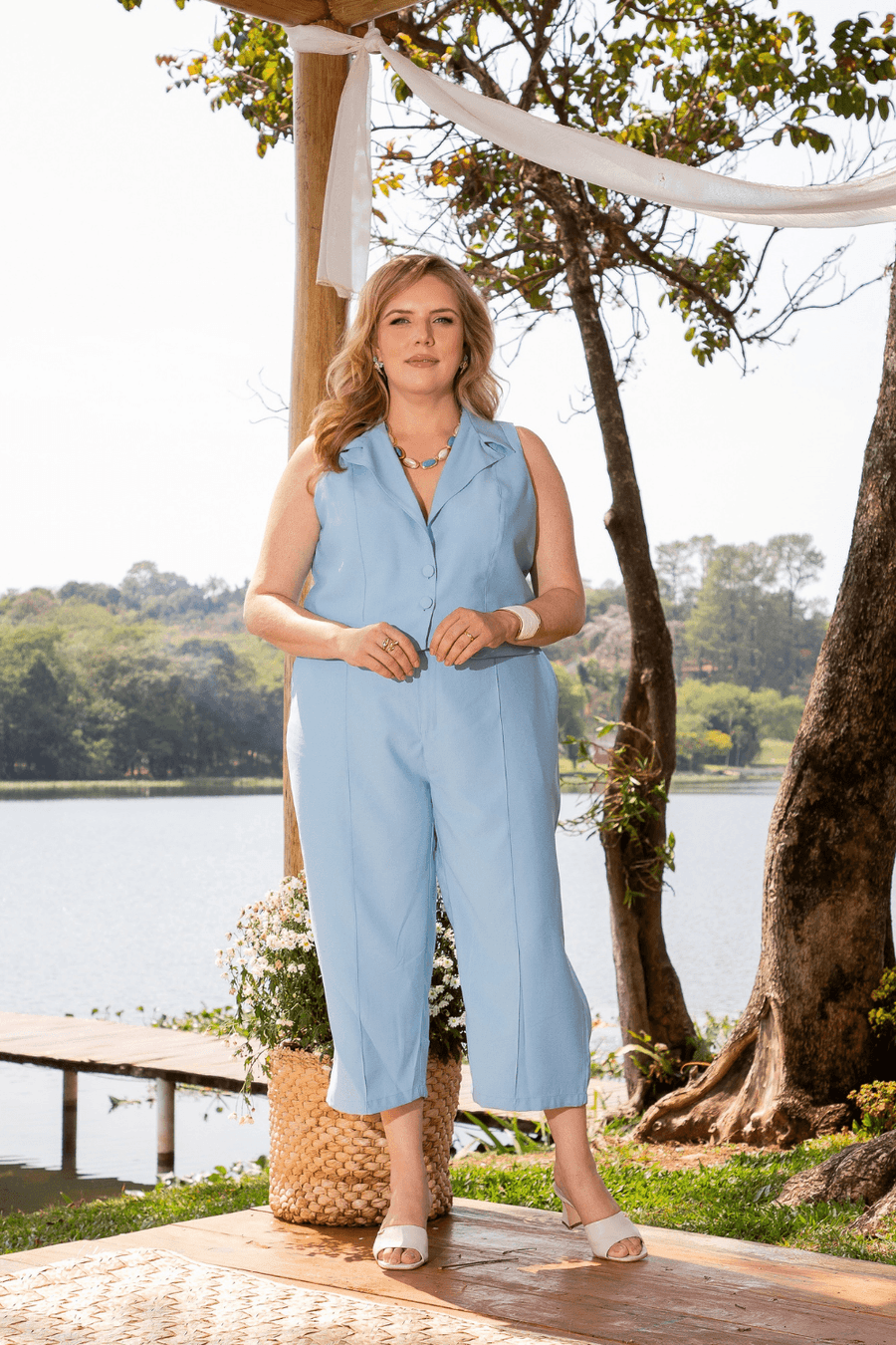 Calça Pantacourt Capri Plus Size AZUL