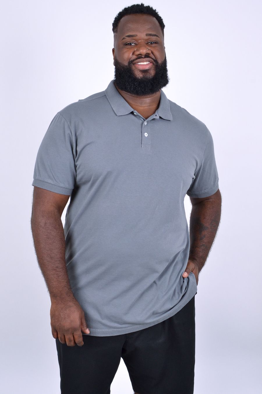 Camisa polo lisa  plus size cinza chumbo
