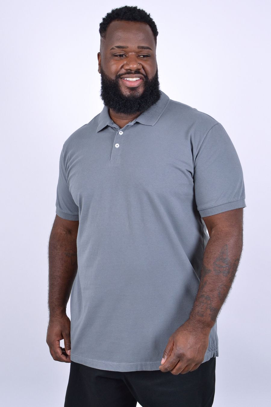 Camisa polo lisa  plus size cinza chumbo