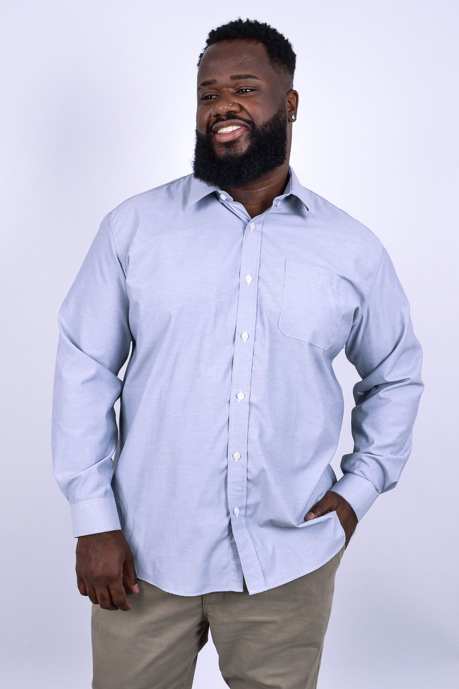 Camisa masculina manga longa listrada fio tinto  azul marinho