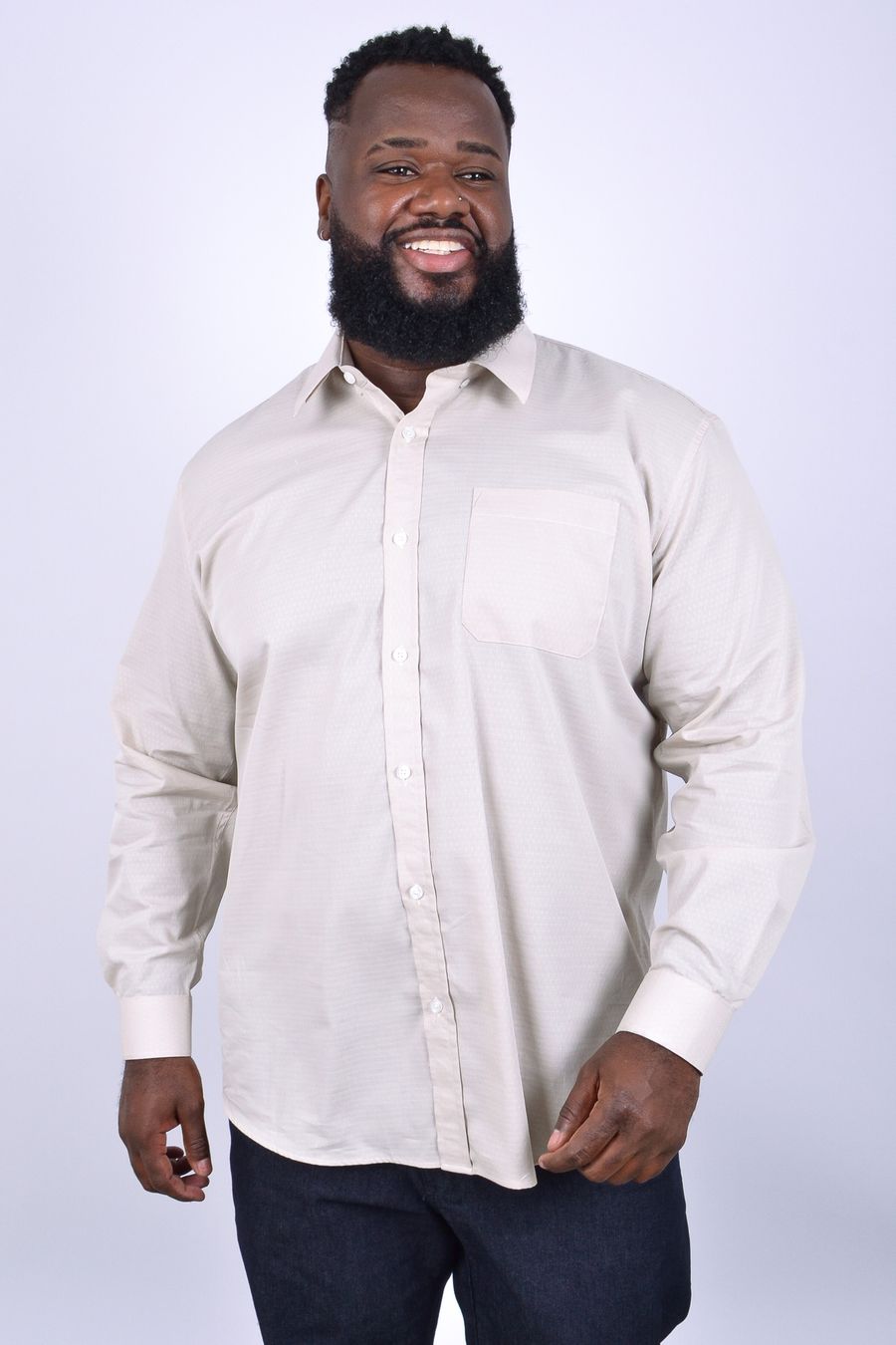 Camisa masculina manga longa maquinetada fio tinto bege