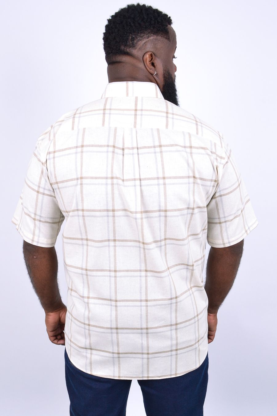 Camisa masculina manga curta xadrez em linho azul